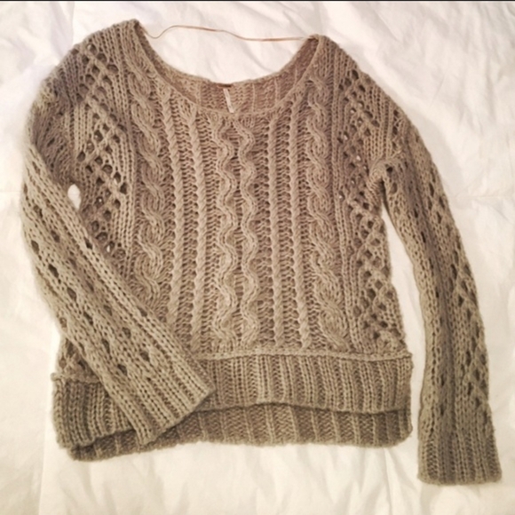 FREE PEOPLE Cable Knit cropped Sweater 15% wool - Picture 2 of 6